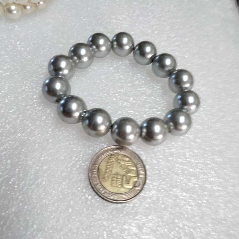 Bracelets 4 Stretch Faux Pearl 1 mix colours peach pink silver tone metal+2 cream 1 silver mix size