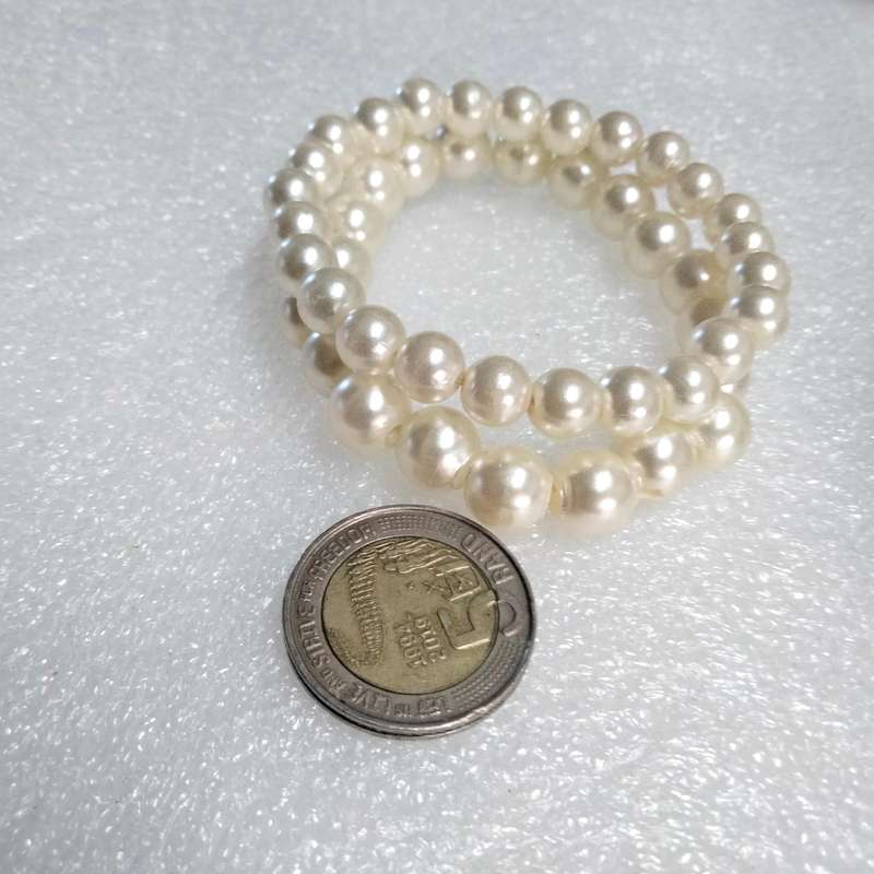 Bracelets 4 Stretch Faux Pearl 1 mix colours peach pink silver tone metal+2 cream 1 silver mix size