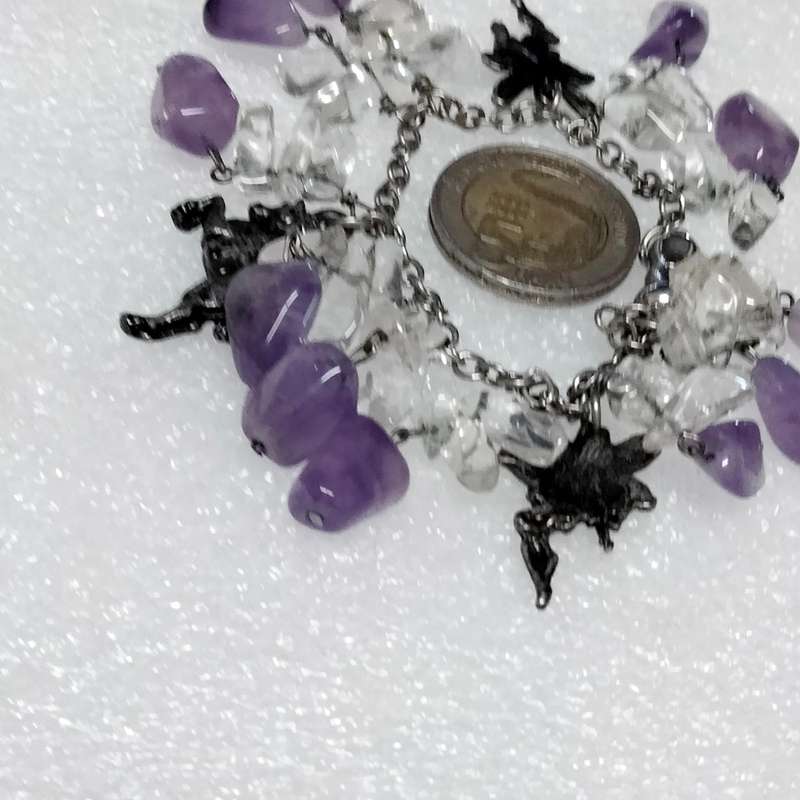 Bracelet -Amethyst gemstones Silver Tone chain+charms Silver Tone LOOK At My  BUY NOW* NO WAITING