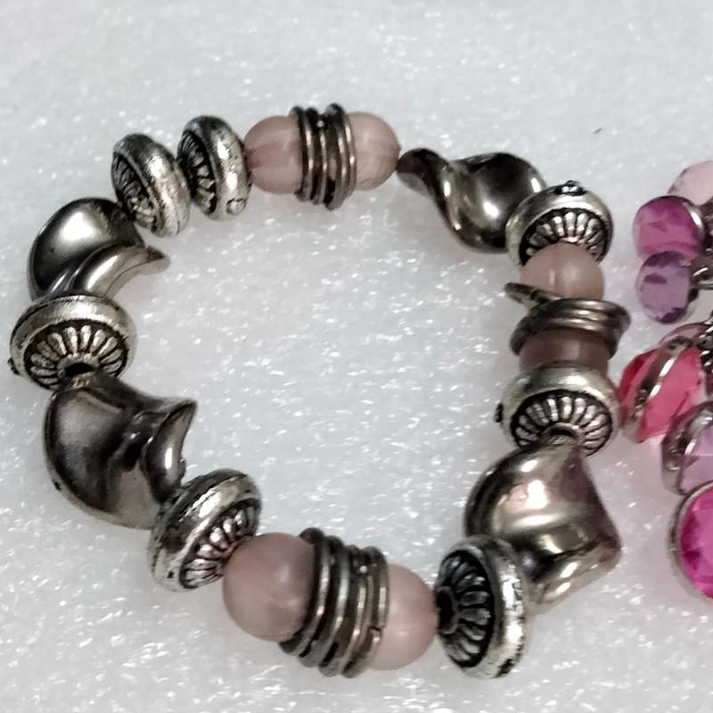 Bracelets 3 one stretch - mixture of Vintage MURANO Lampwork glass beads +charms +or spacers metal