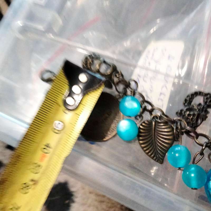 BRACELET Vintage Murano 12  blue lampwork glass beads handcrafted +6 Charms chain Oxidised style