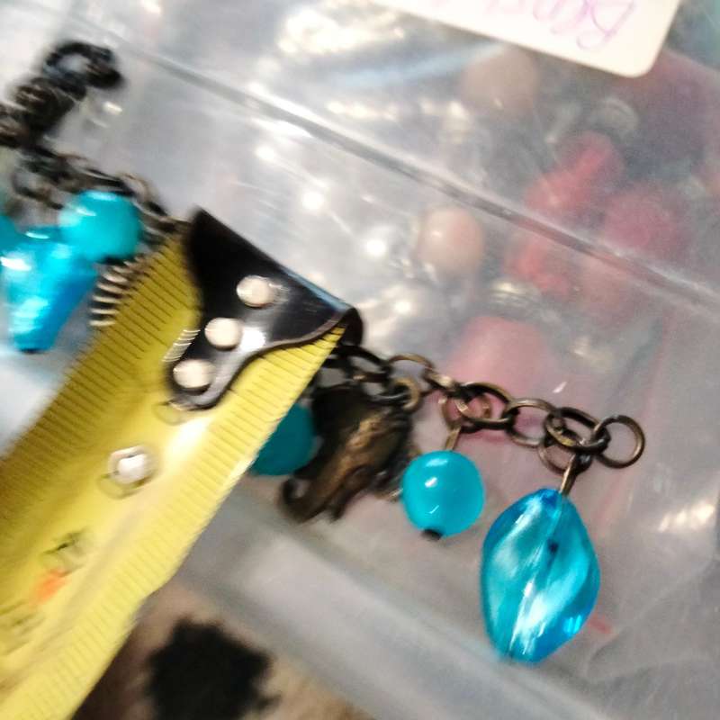BRACELET Vintage Murano 12  blue lampwork glass beads handcrafted +6 Charms chain Oxidised style