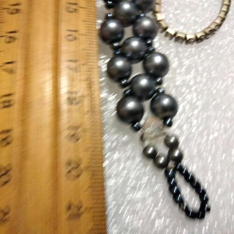 BRACELET 2 vintage 1 stretch TENNIS crystals  Faux Pearls deep grey