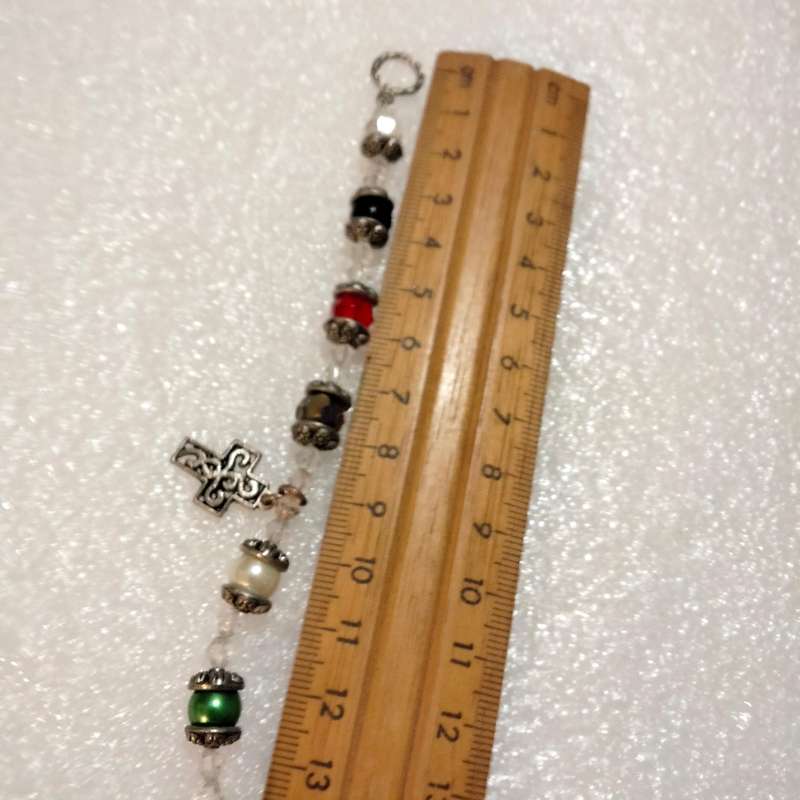 BRACELET 2- Metal stretch flowers middle Crystal+Toggle clasp glass beads+Cross+spacer silver tone