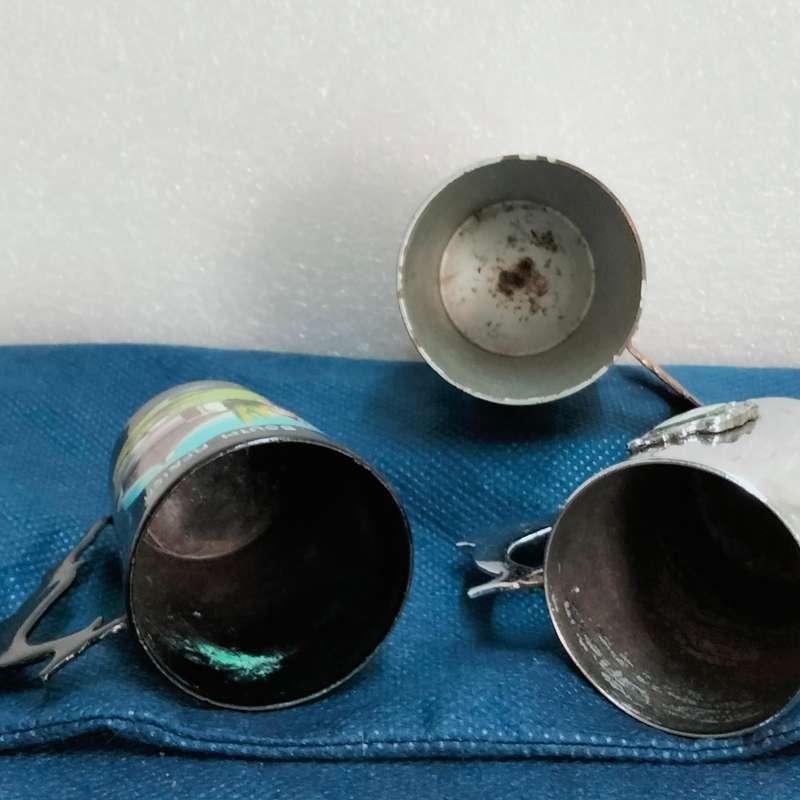 Copperware- Barometer in Pan hole to hang 1Bell, clanger+charm, small jug+1Shot mug+1 chrome+1 metal