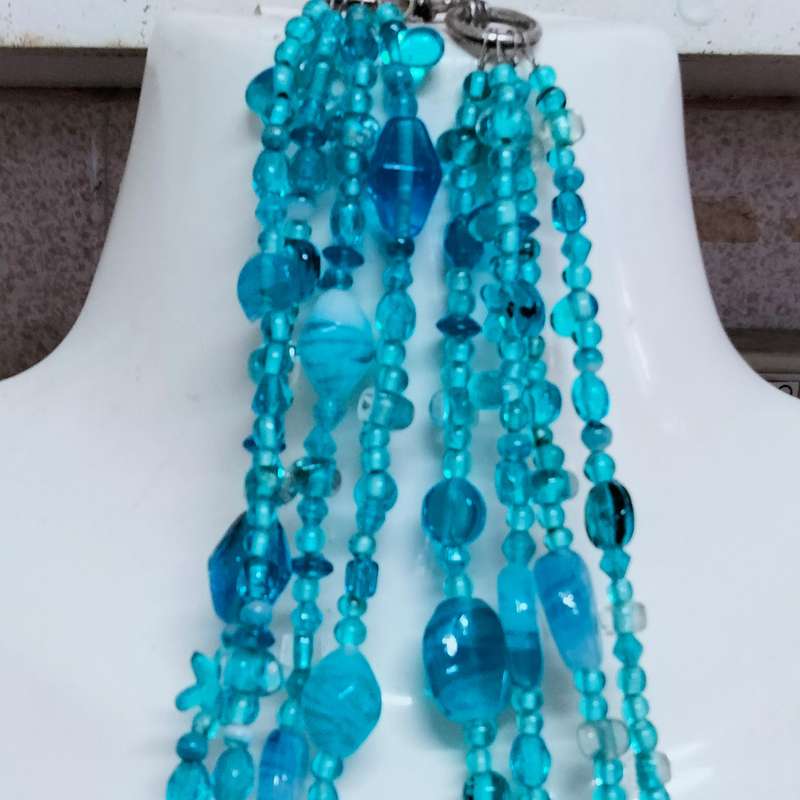 NECKLACE Choker  4 Strand Lampwork glass beads  Little Fish multiple shapes colour Round shape beads