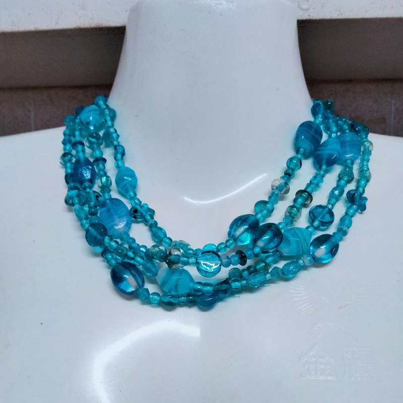 NECKLACE Choker  4 Strand Lampwork glass beads  Little Fish multiple shapes colour Round shape beads