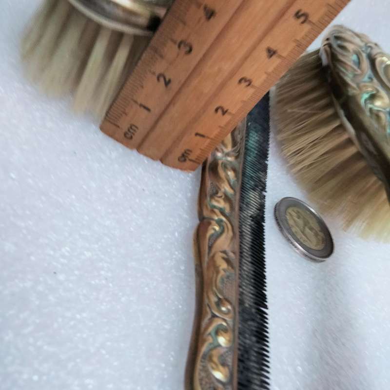 1900s Antique Art Nouveau Clothes Brush+Brush+Comb Set -Silver Plated all lost -Showing ware