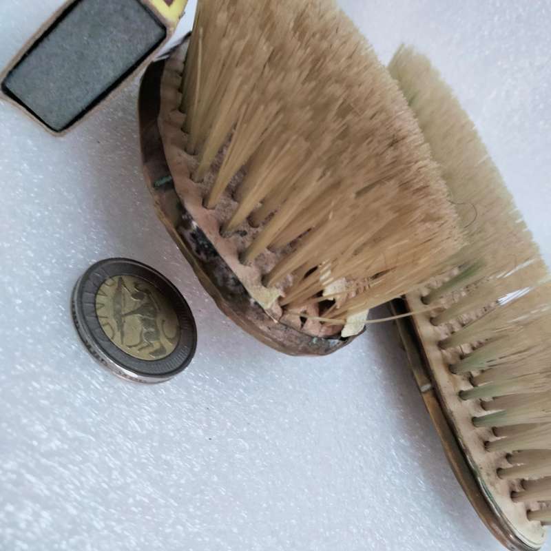 1900s Antique Art Nouveau Clothes Brush+Brush+Comb Set -Silver Plated all lost -Showing ware