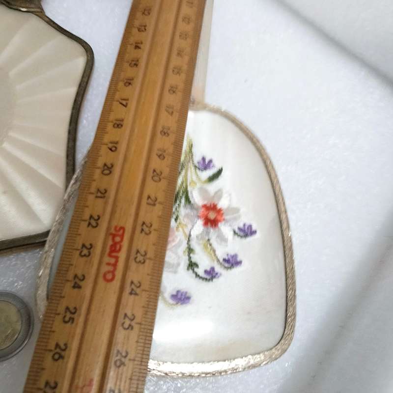 ENAMEL ROSE hand held mirror+ +Silver colour Back flowers  Vanity dressing table decor metal tone