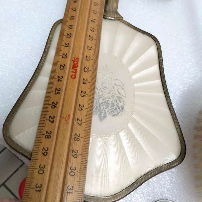 ENAMEL ROSE hand held mirror+ +Silver colour Back flowers  Vanity dressing table decor metal tone