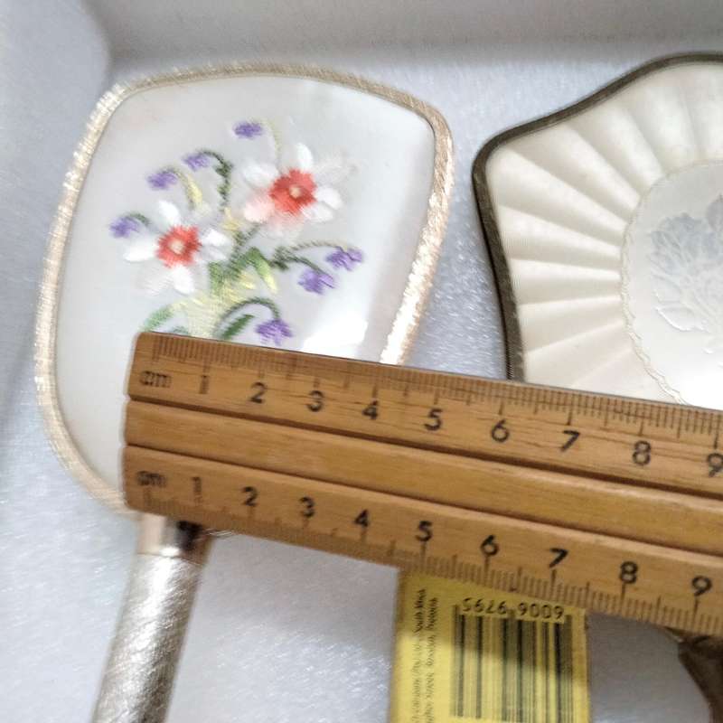 ENAMEL ROSE hand held mirror+ +Silver colour Back flowers  Vanity dressing table decor metal tone