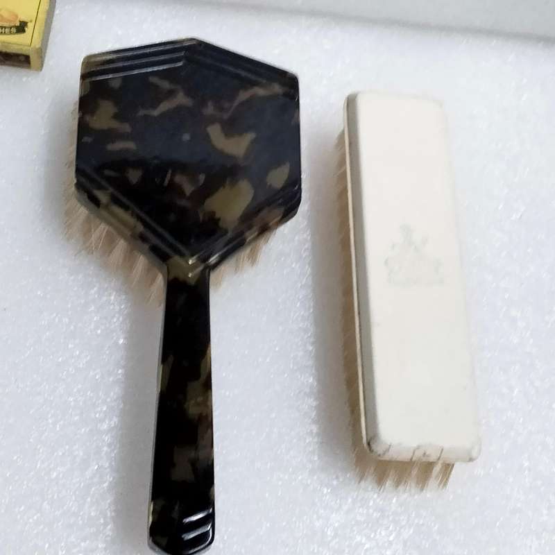 Vintage Hand held brush faux Tortoise Shell  + 1 SMALL White brush Acrylic square top