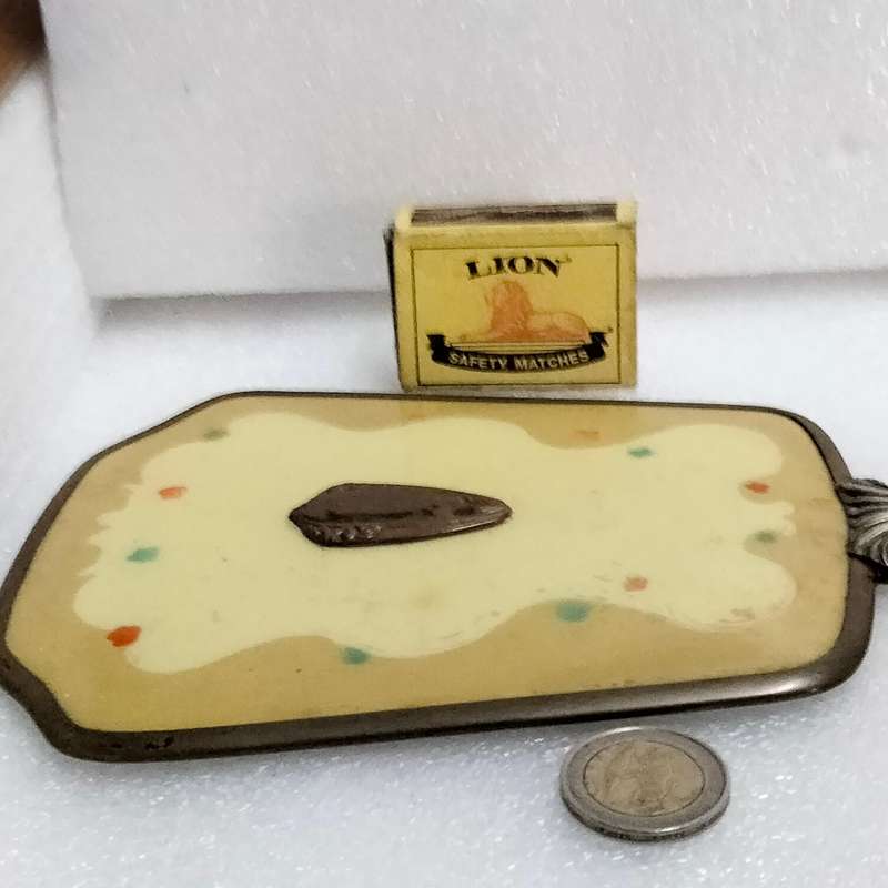 Yellow back Hand MIRROR  Art Deco style long metal handle