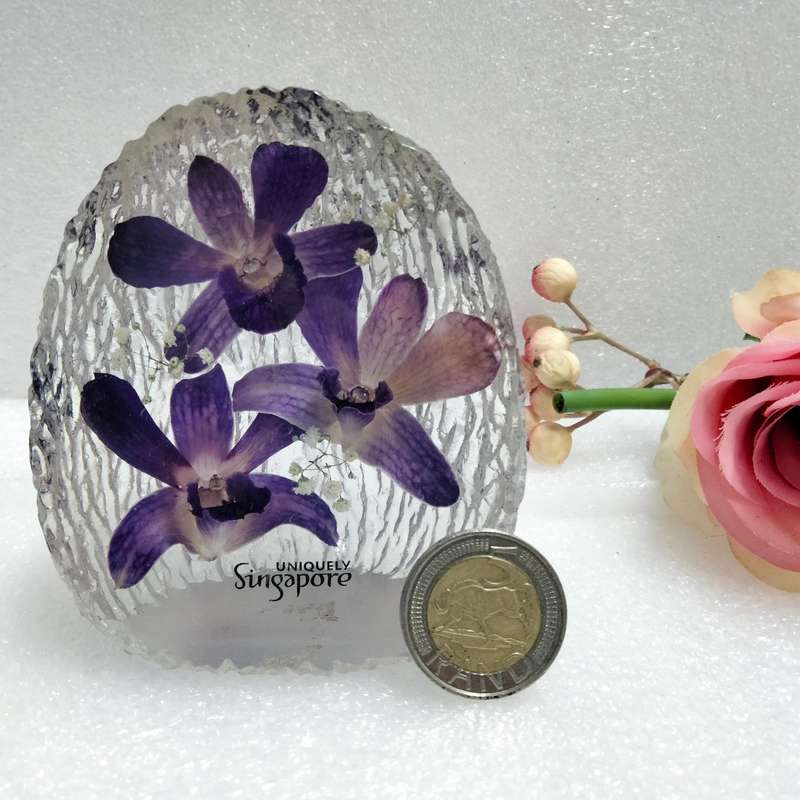 real ORCHIDS preserved in RESIN PAPERWEIGHT-NOT GLASS -LOOK at My BUY NOW LISTINGS NO WAITING