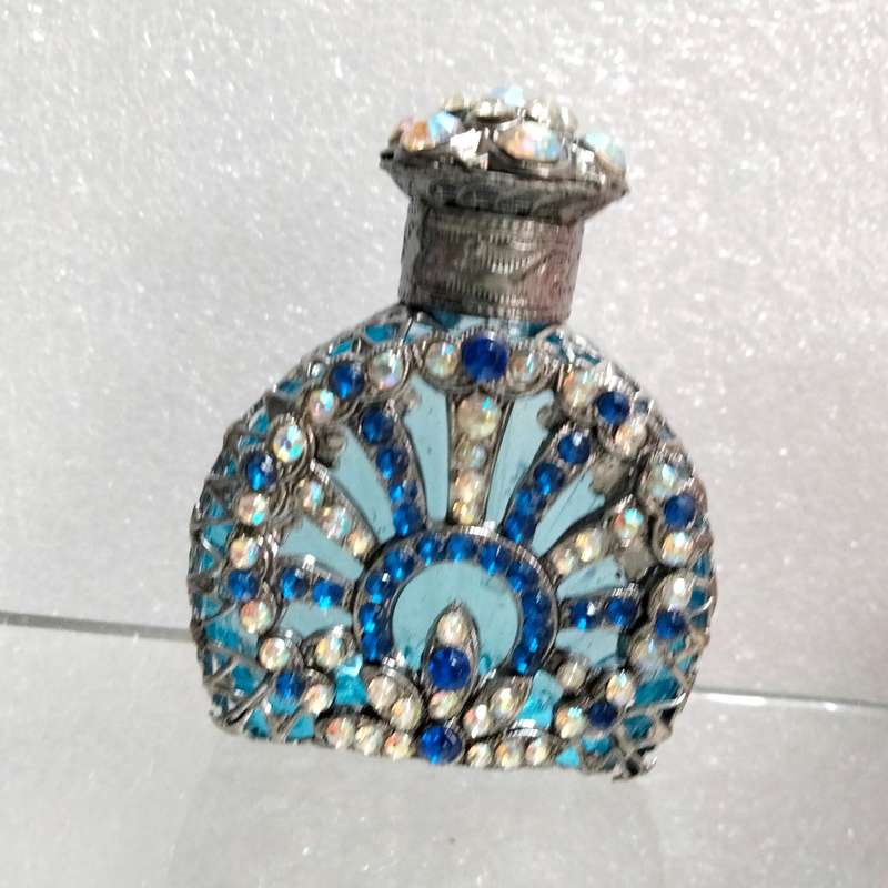 1 Czechoslovakia Perfume bottle blue Silver tone overlay Handcrafted Exceptional