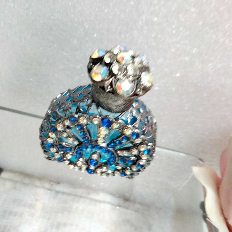 1 Czechoslovakia Perfume bottle blue Silver tone overlay Handcrafted Exceptional