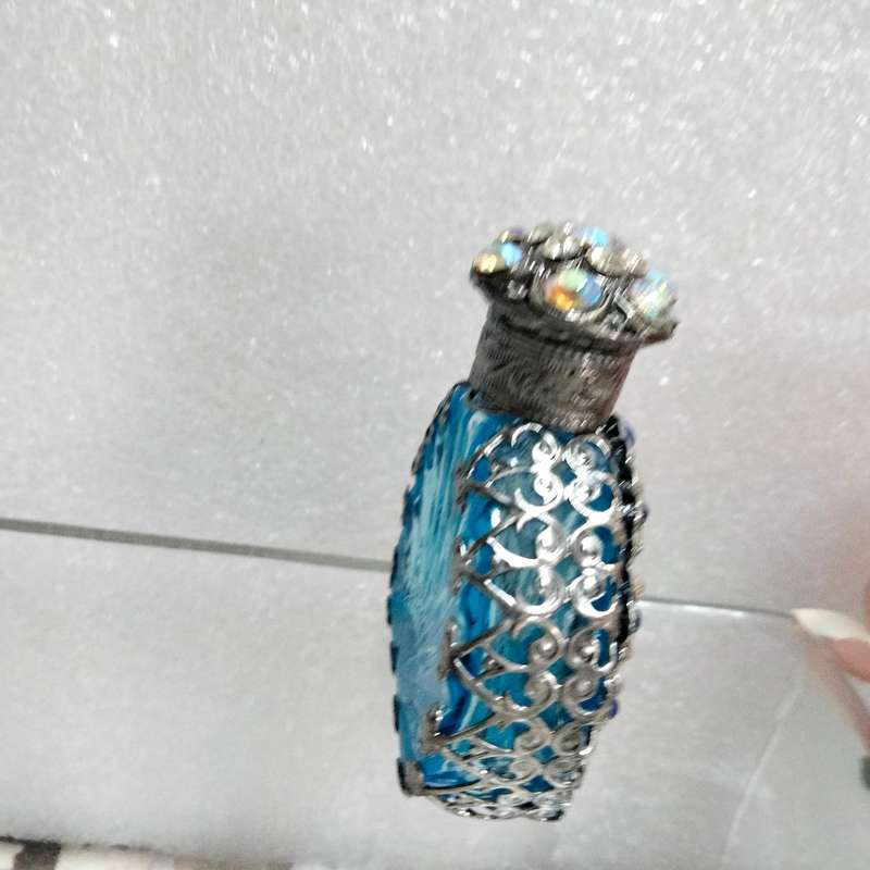 1 Czechoslovakia Perfume bottle blue Silver tone overlay Handcrafted Exceptional