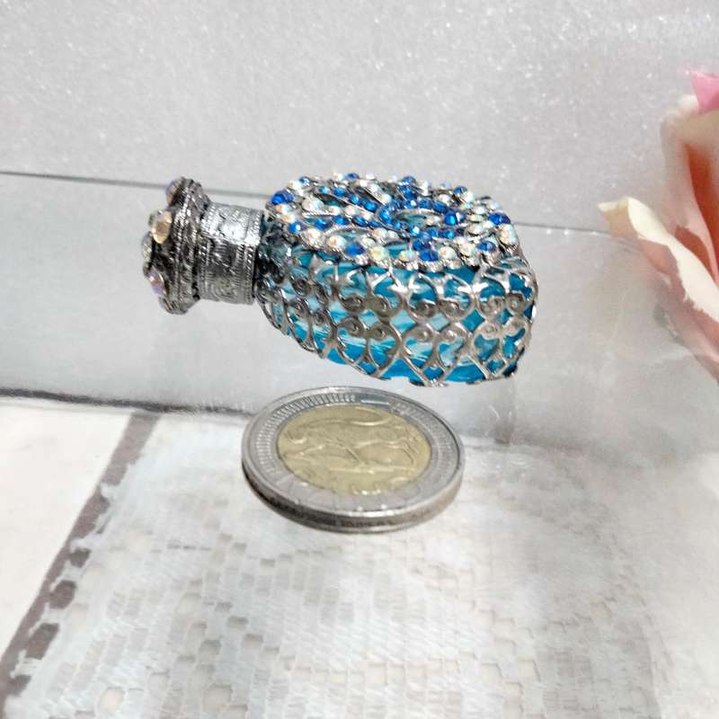 1 Czechoslovakia Perfume bottle blue Silver tone overlay Handcrafted Exceptional