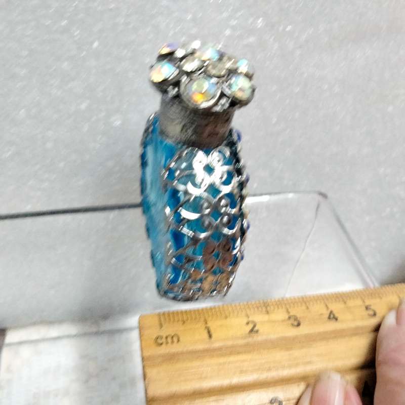 1 Czechoslovakia Perfume bottle blue Silver tone overlay Handcrafted Exceptional