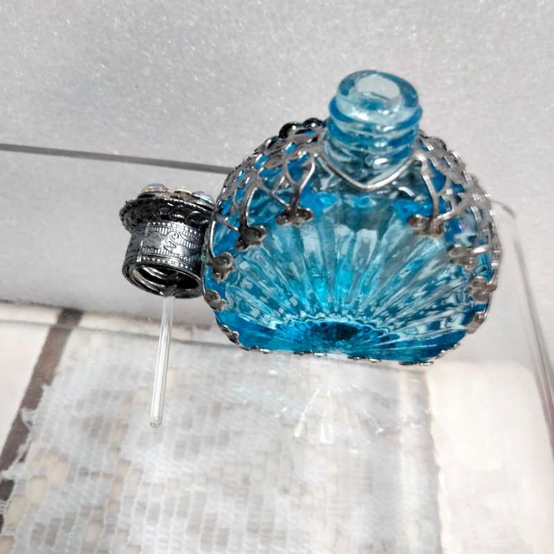 1 Czechoslovakia Perfume bottle blue Silver tone overlay Handcrafted Exceptional