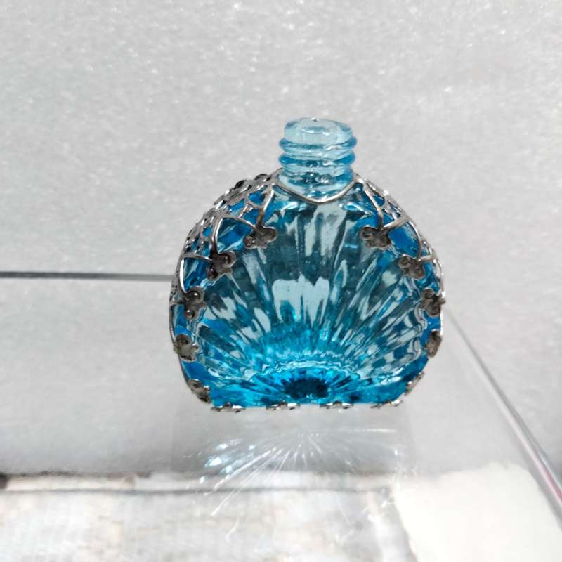 1 Czechoslovakia Perfume bottle blue Silver tone overlay Handcrafted Exceptional