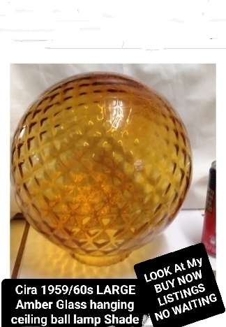 Circa1950/60s Large Amber Glass Hanging Globe Ball Shade LooK at All My Buy Now Listings No Waiting