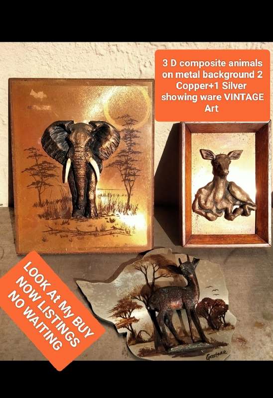 Copper+silver Wall hanging 3D composite2 bucks+1 Elephant To hang WARE*LOOK AtMy BUY NOW noWAIT