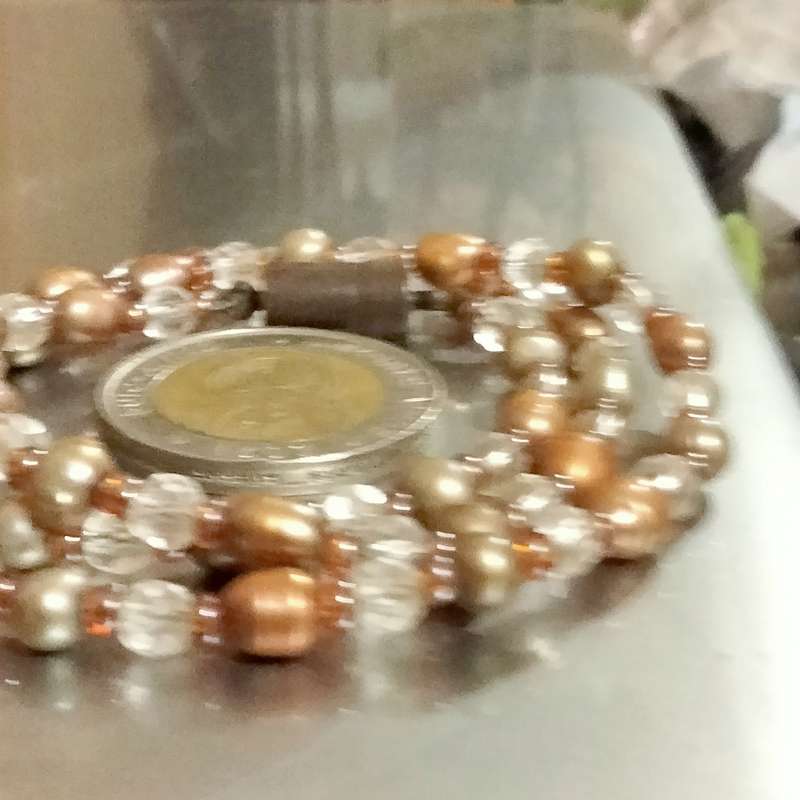NECKLACE - Seed Pearls +copper gold colour spacers+Crystals Cut Glass faceted clear