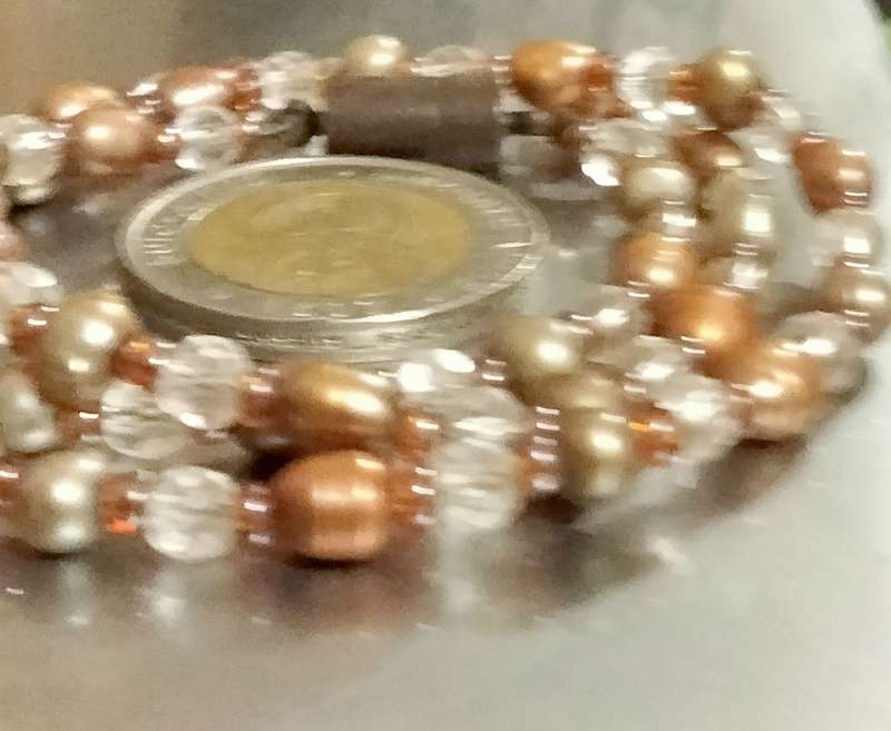 NECKLACE - Seed Pearls +copper gold colour spacers+Crystals Cut Glass faceted clear