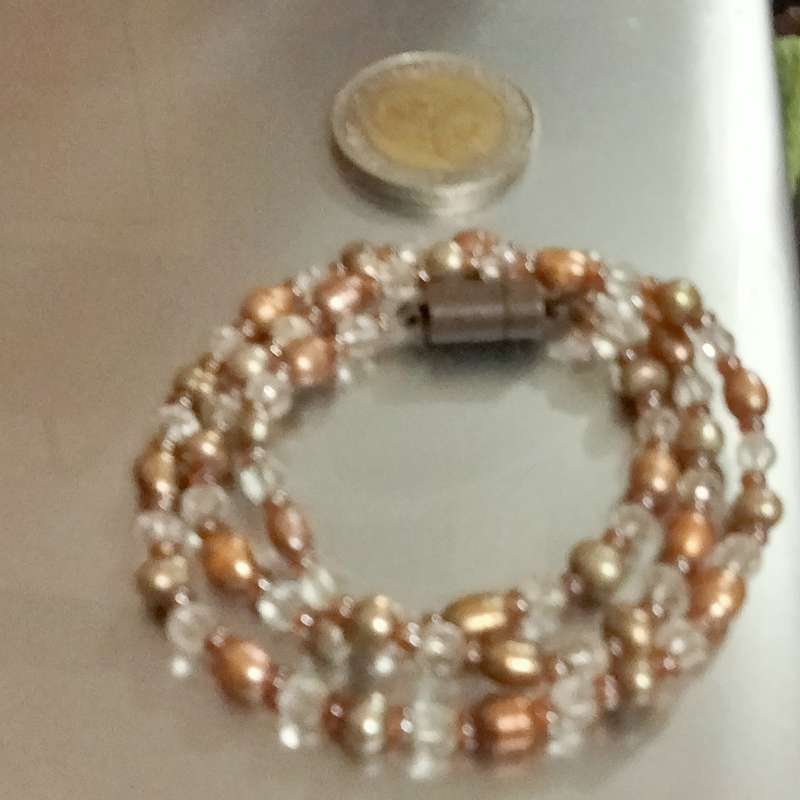 NECKLACE - Seed Pearls +copper gold colour spacers+Crystals Cut Glass faceted clear