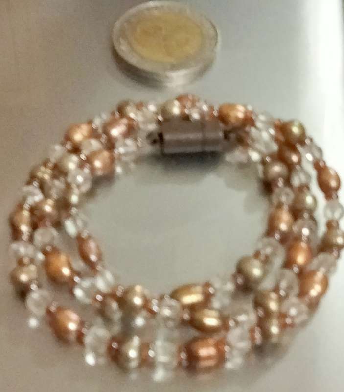 NECKLACE - Seed Pearls +copper gold colour spacers+Crystals Cut Glass faceted clear