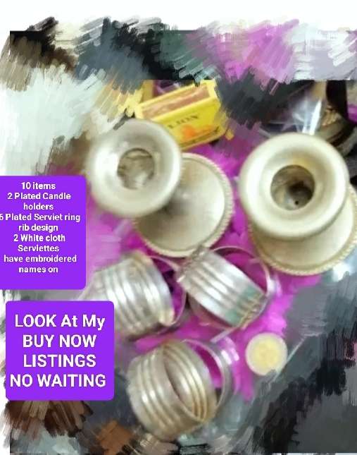 10items  ALL 1 BID 2 Candle Holders 6 Serviettes Rings 2 Napkins LOOK At My BUY NOW Items NO WAITING