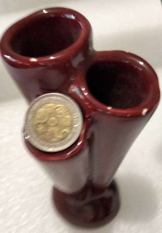 VASE - 3 tube Openings Maroon Ceramic LOOK At My BUY NOW Listings NO WAITING
