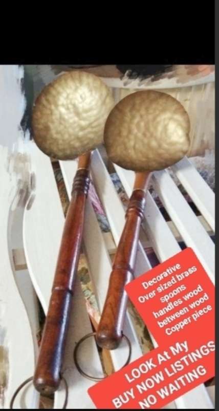 2  Brass Spoons big to hang in Wall  Look at my Buy Now listings No Waiting