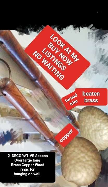 2  Brass Spoons big to hang in Wall  Look at my Buy Now listings No Waiting