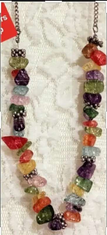 Necklace Tutti Fruity  glass beads handmade - silver tone metal chain + lobster clasp