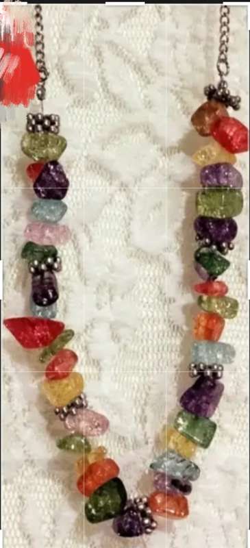 Necklace Tutti Fruity  glass beads handmade - silver tone metal chain + lobster clasp