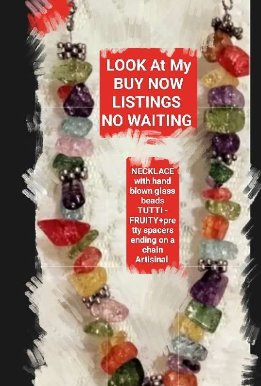 Necklace Tutti Fruity  glass beads handmade - silver tone metal chain + lobster clasp