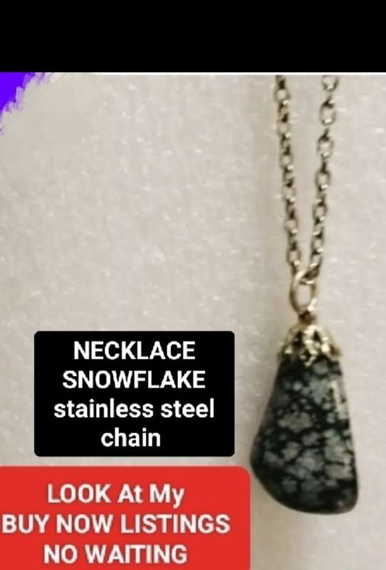Necklace Snowflake Obsidian pendant+stainless steel chain