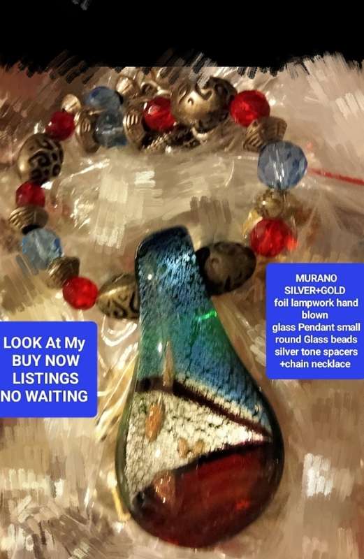Murano  Silver foil lampwork hand blown pendant Dichroic+Chain Look at my Buy Now-No Waiting