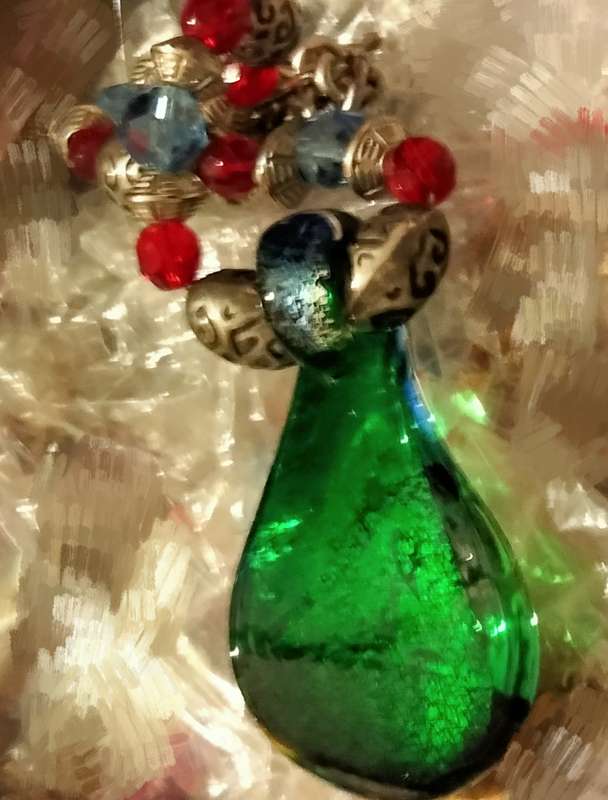 Murano  Silver foil lampwork hand blown pendant Dichroic+Chain Look at my Buy Now-No Waiting