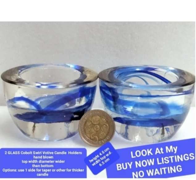 2 Cobolt Glass Candle holder Votive Tea Light double sided Look at my Buy Now listing