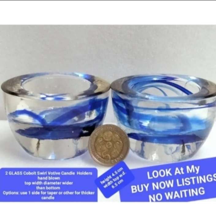 2 Cobolt Glass Candle holder Votive Tea Light double sided Look at my Buy Now listing