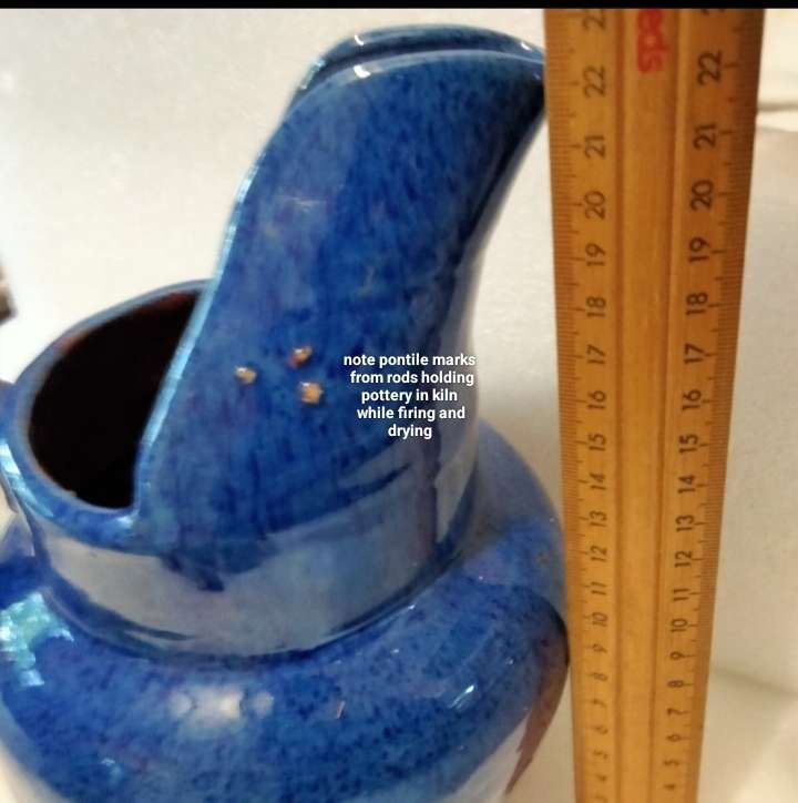 Jug Art Pottery COBOLT oxide glaze terracotta High cutaway Spout French LOOK atMy BUY NOW NO WAITING