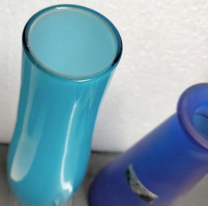 VASE Opaline cased blue graduating to deeper colour glass twist stem clear base Empoli ITALY