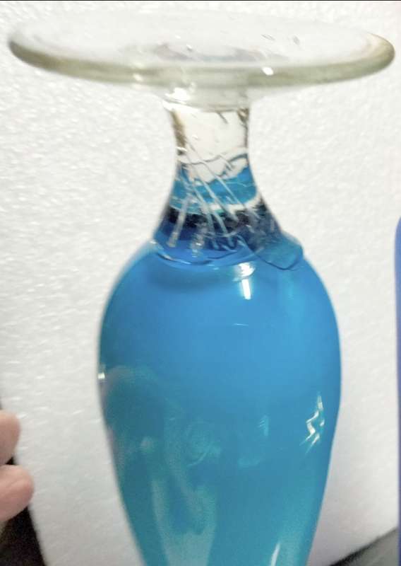 VASE Opaline cased blue graduating to deeper colour glass twist stem clear base Empoli ITALY