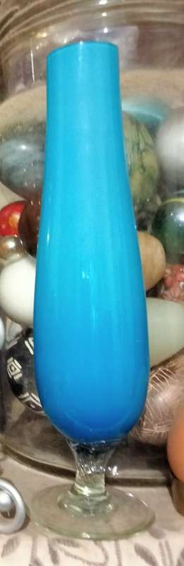 VASE Opaline cased blue graduating to deeper colour glass twist stem clear base Empoli ITALY