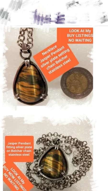 Necklace FASCINATING coffee Tiger eye/Jasper Semi Precious Gem Stones+ belcher chain stainless steel