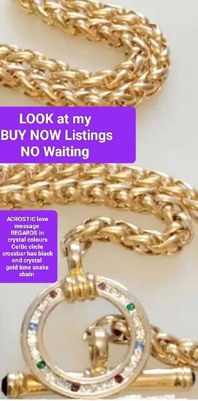 Celtic Style Circle Crystal Cross Bar Black Crystal Acrostic Word-Regards-Gold Tone belcher Chain